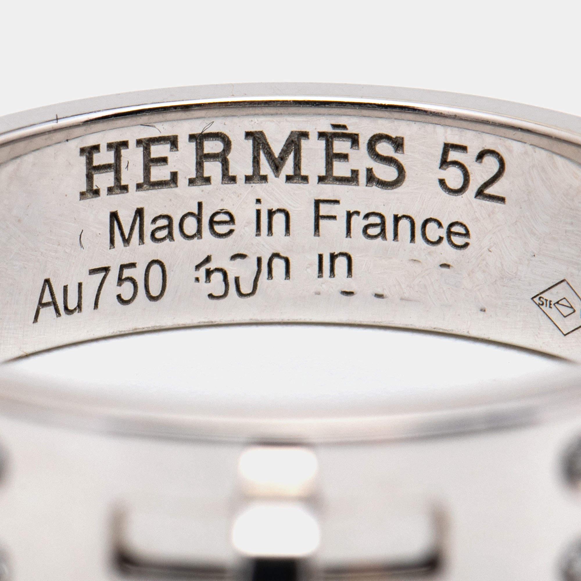 Women's Hermes Kelly Diamond 18k White Gold Small Model Ring Size 52
