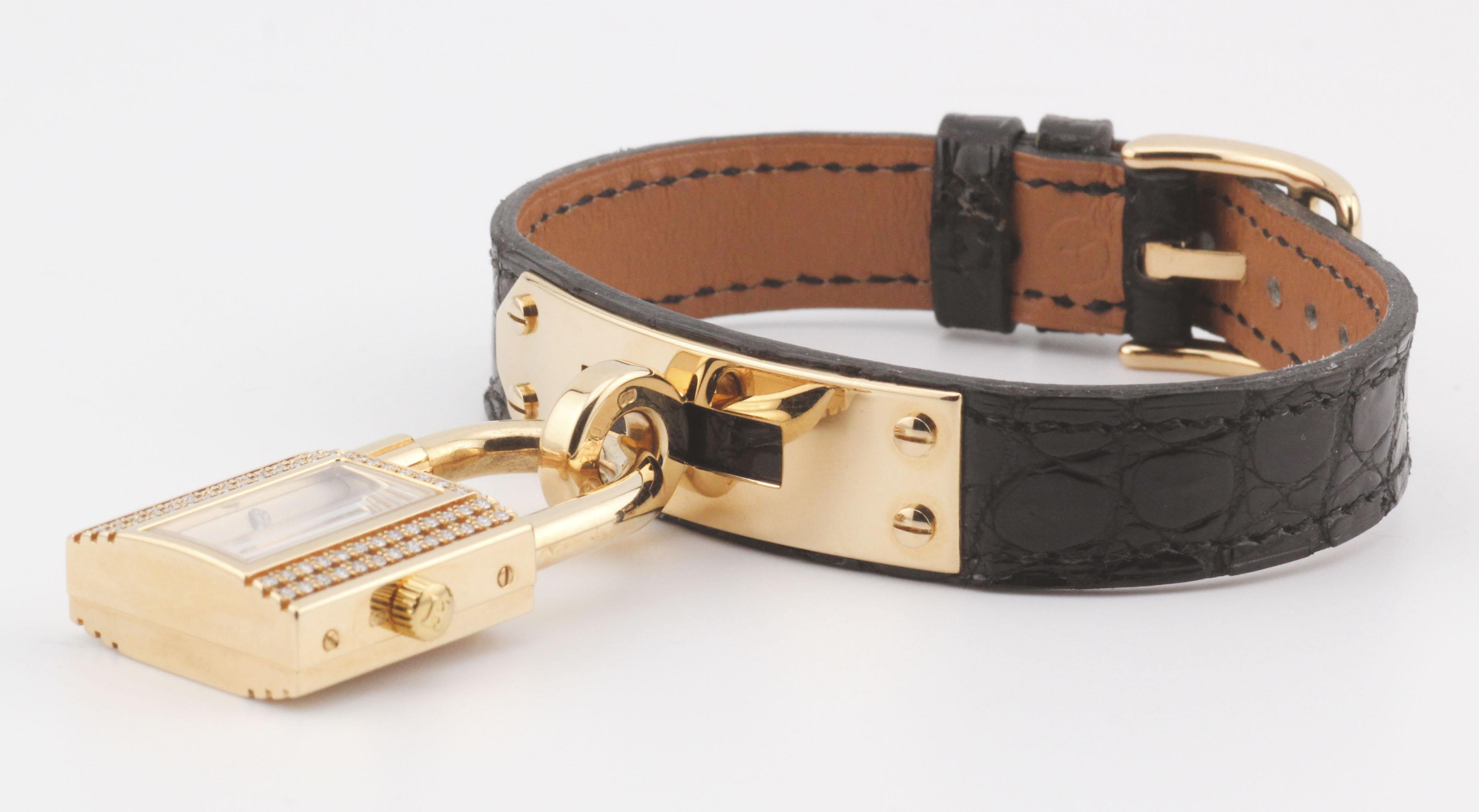 Hermes Kelly Diamond 18K Yellow Gold Wristwatch In Good Condition In Simpsonville, SC