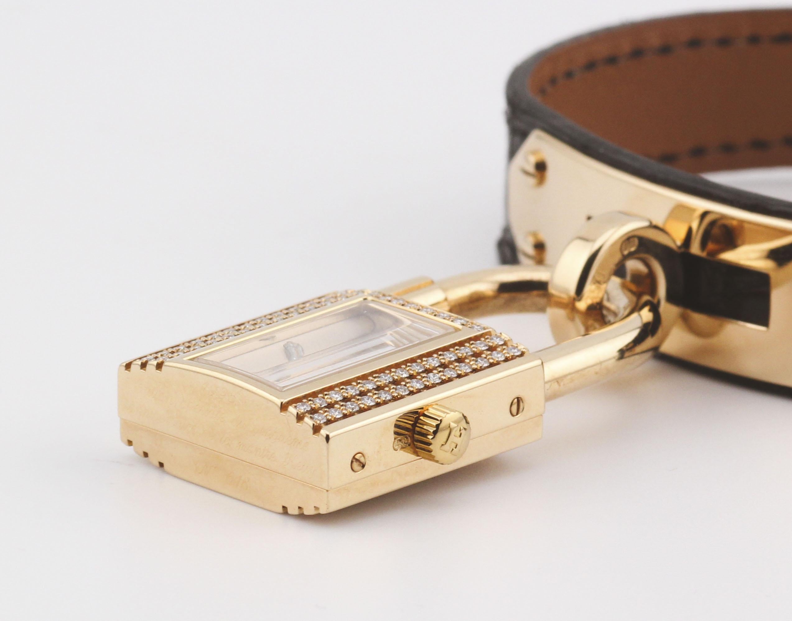 Women's Hermes Kelly Diamond 18K Yellow Gold Wristwatch