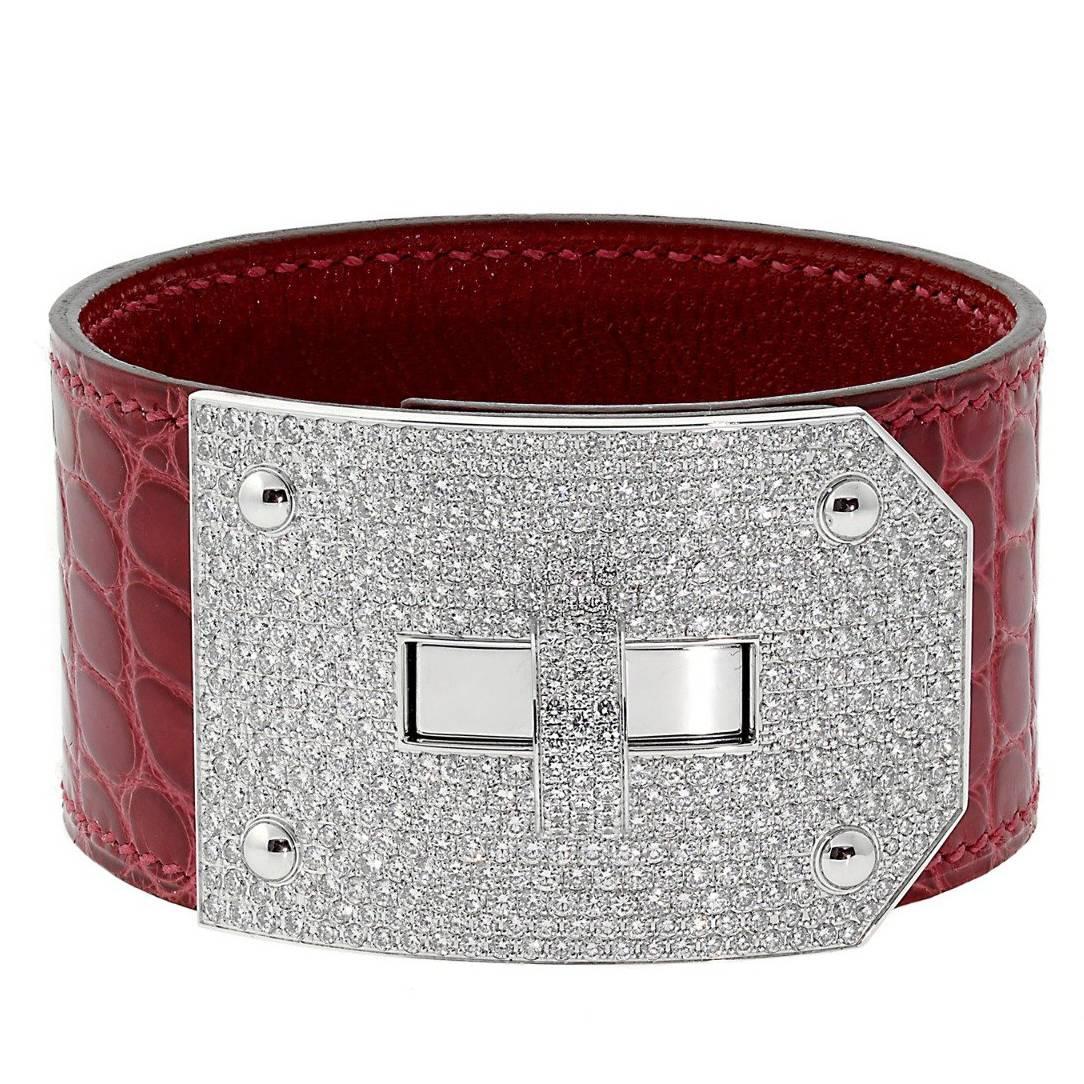 Hermes Kelly Diamond Alligator Leather Bracelet