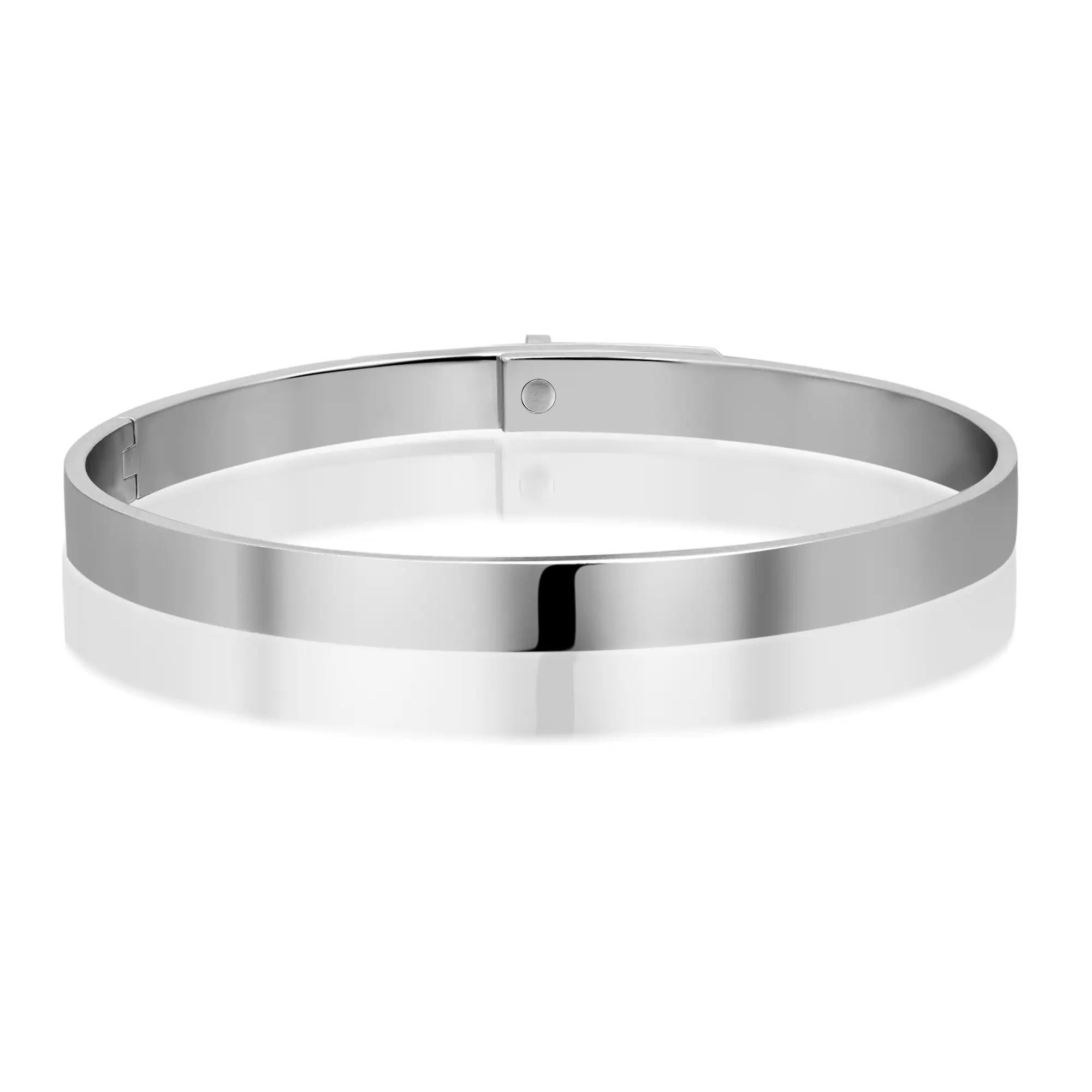 Modern Hermes Kelly Diamond Bangle Bracelet Small Model 18K White Gold 0.36Cttw For Sale