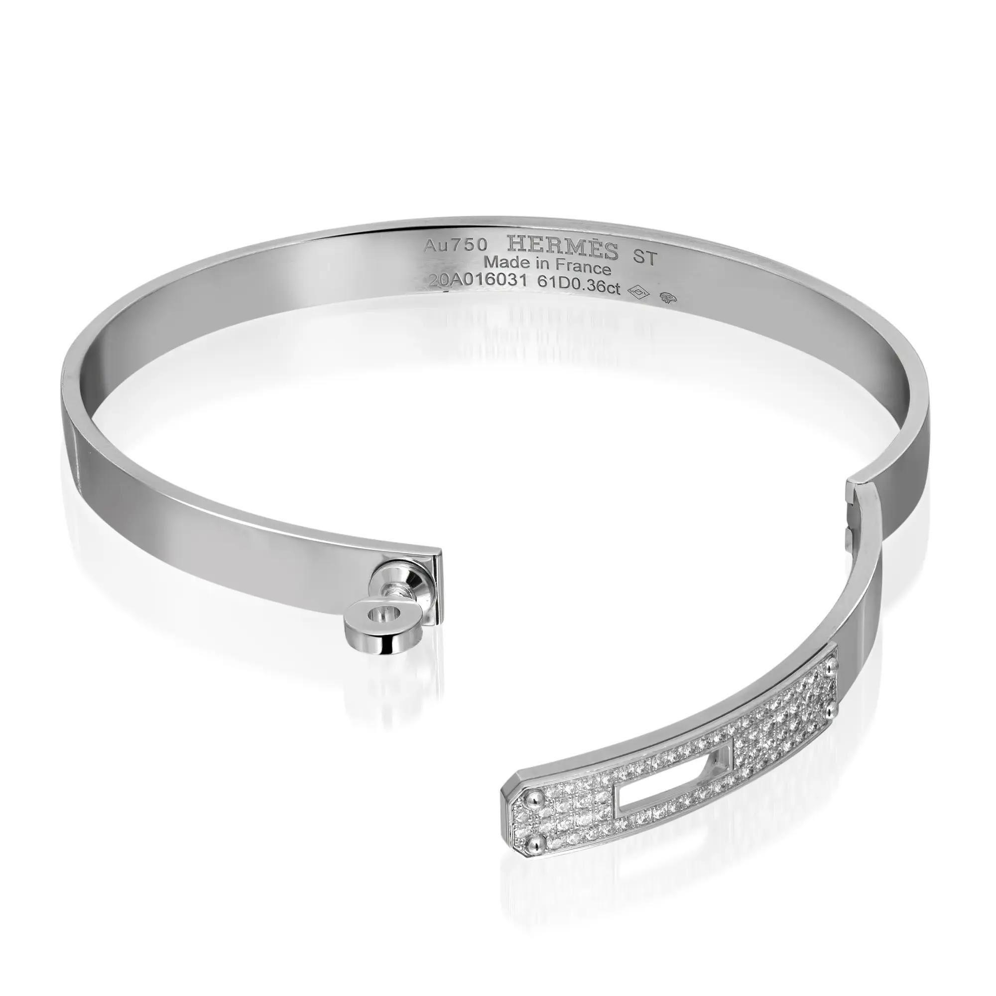Round Cut Hermes Kelly Diamond Bangle Bracelet Small Model 18K White Gold 0.36Cttw For Sale