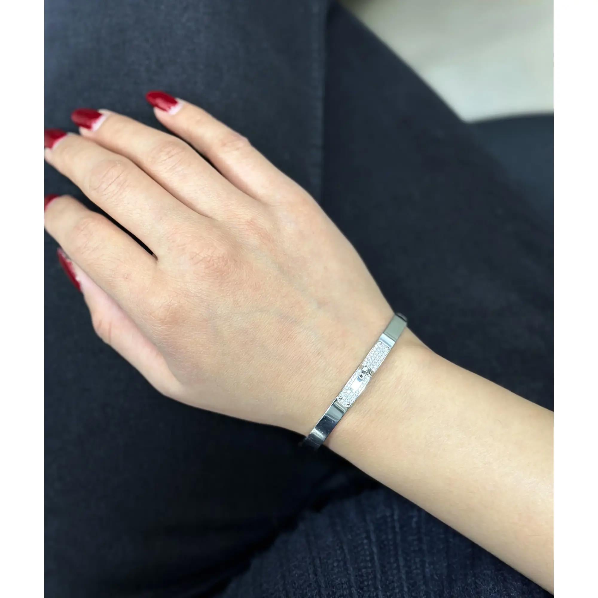 Hermes Kelly Diamond Bangle Bracelet Small Model 18K White Gold 0.36Cttw In Excellent Condition For Sale In New York, NY