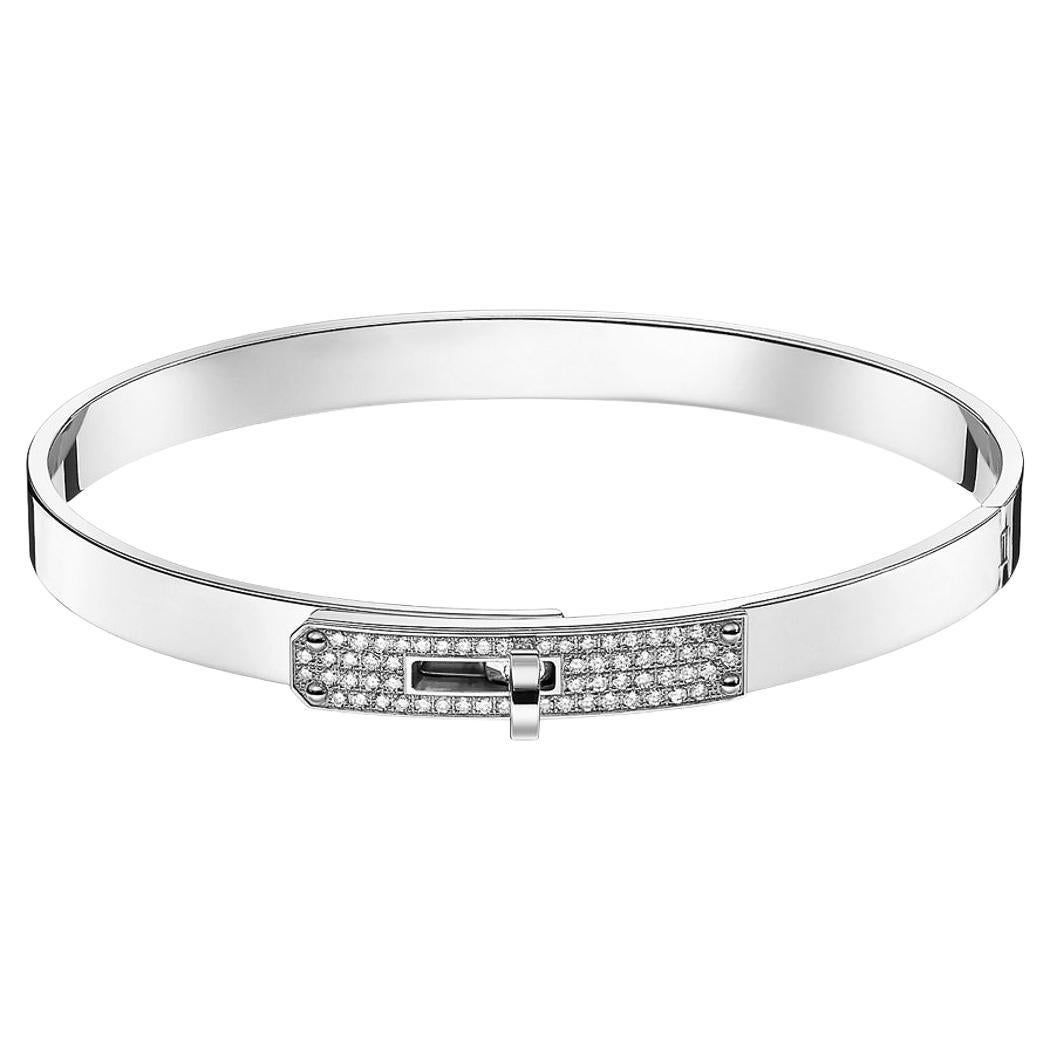 Hermes Kelly Bracelet Diamant Petit Modèle Or Blanc 18k SH en vente