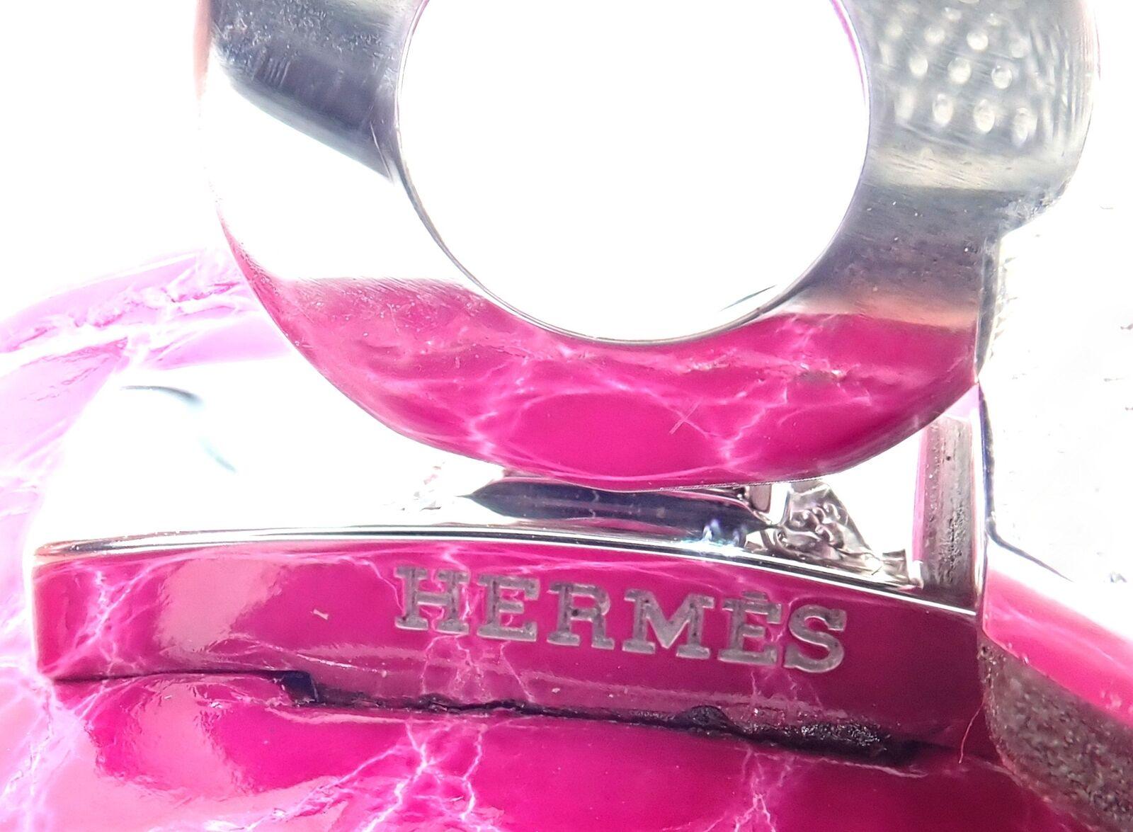 Hermes Kelly Diamond Fuchsia Crocodile Wide Cuff White Gold Bangle Bracelet 2