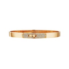 Hermes Kelly Diamond Gold Turn Clasp Bangle Bracelet