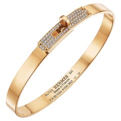 Hermes Kelly Diamond Gold Turn Clasp Bangle Bracelet