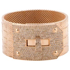 Hermès Kelly Diamond Pave Alligator Leather Pattern 18 Karat Gold Cuff Bracelet