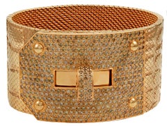 Hermes Kelly Diamond Rose Gold Wide Alligator Pattern Bracelet