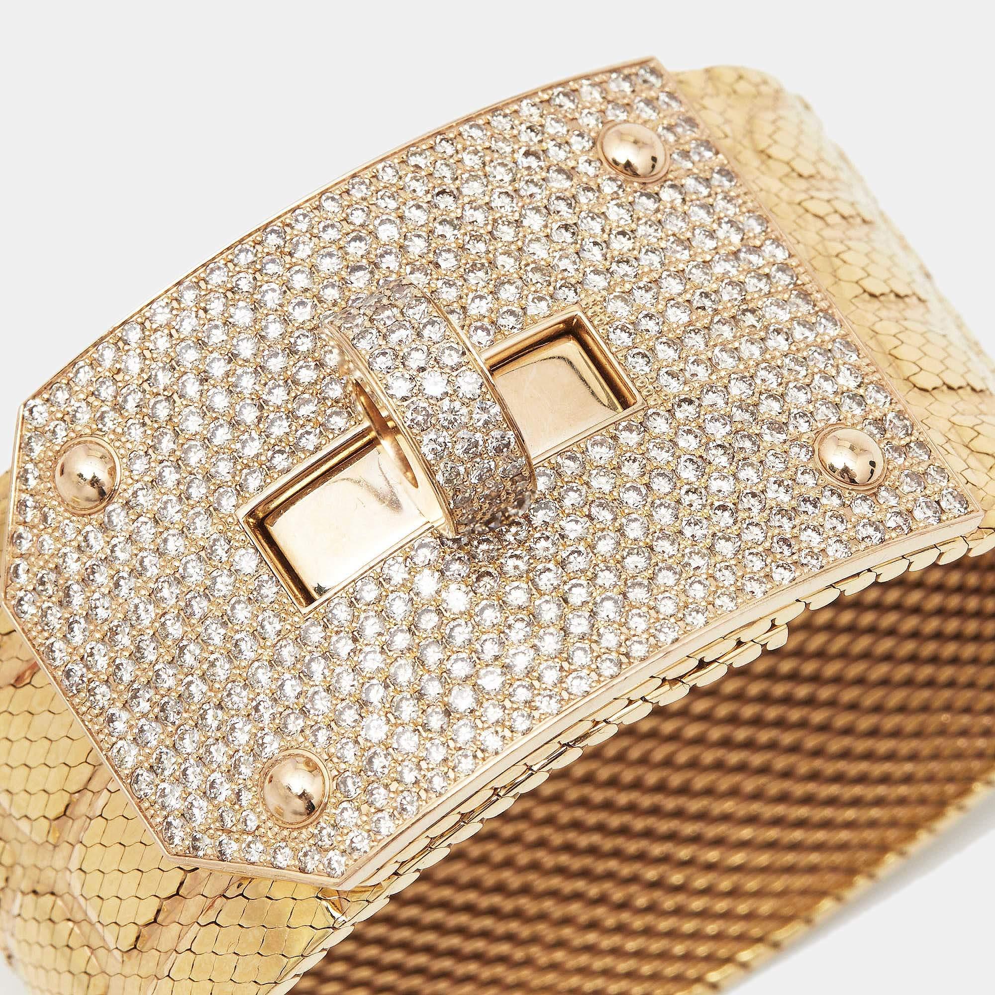 Hermès Kelly Diamonds 18k Gelbgold breites Armband SH 3