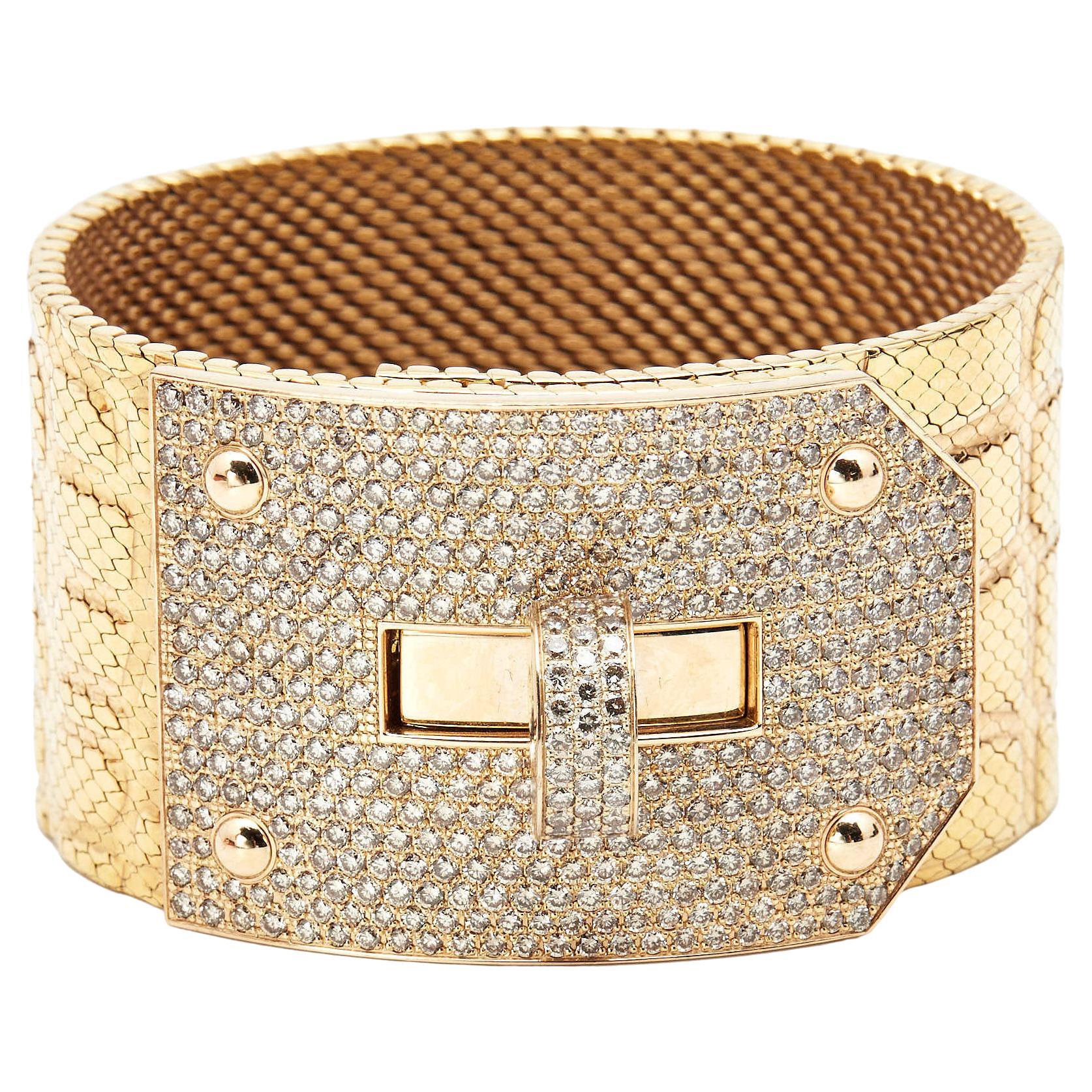 Hermes Bracelet Kelly Four Diamonds Small Model 18 Karat Yellow Gold SH ...