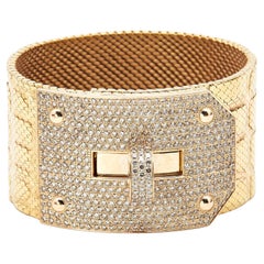 Hermes Kelly Diamonds 18k Yellow Gold Wide Bracelet SH