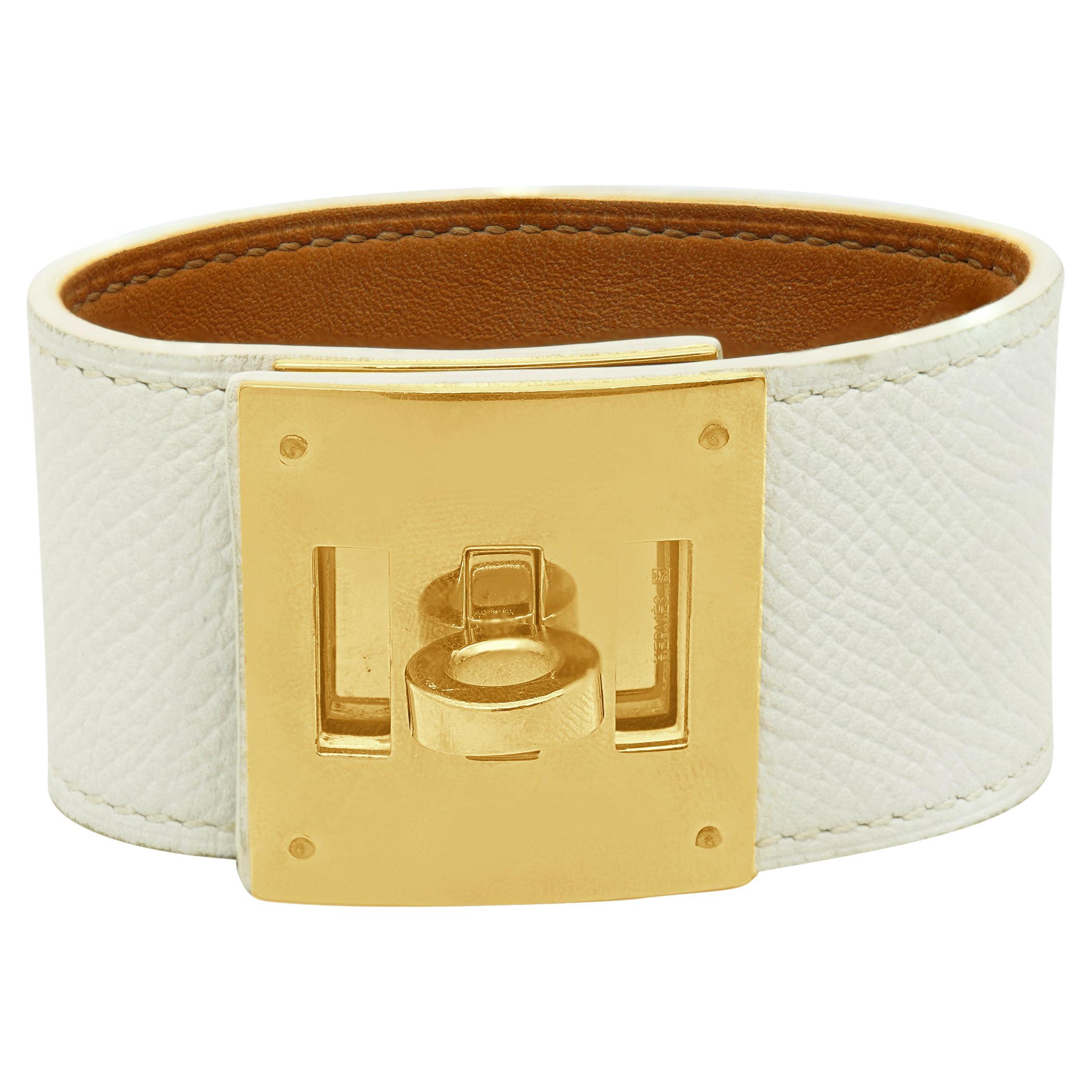 Hermes Kelly Perro Pulsera c/ Correa cuero blanco