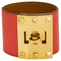 Hermès Bracelet Kelly Dog en cuir Epsom et métal de couleur or S