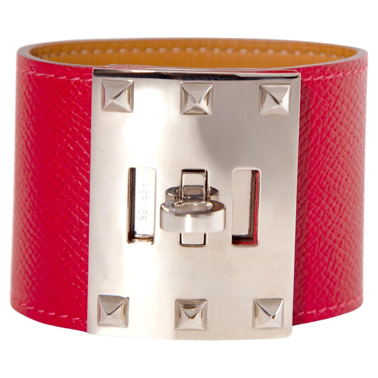 Bracelet Hermès Kelly Dog Extreme en rouge Epsom PHW en vente