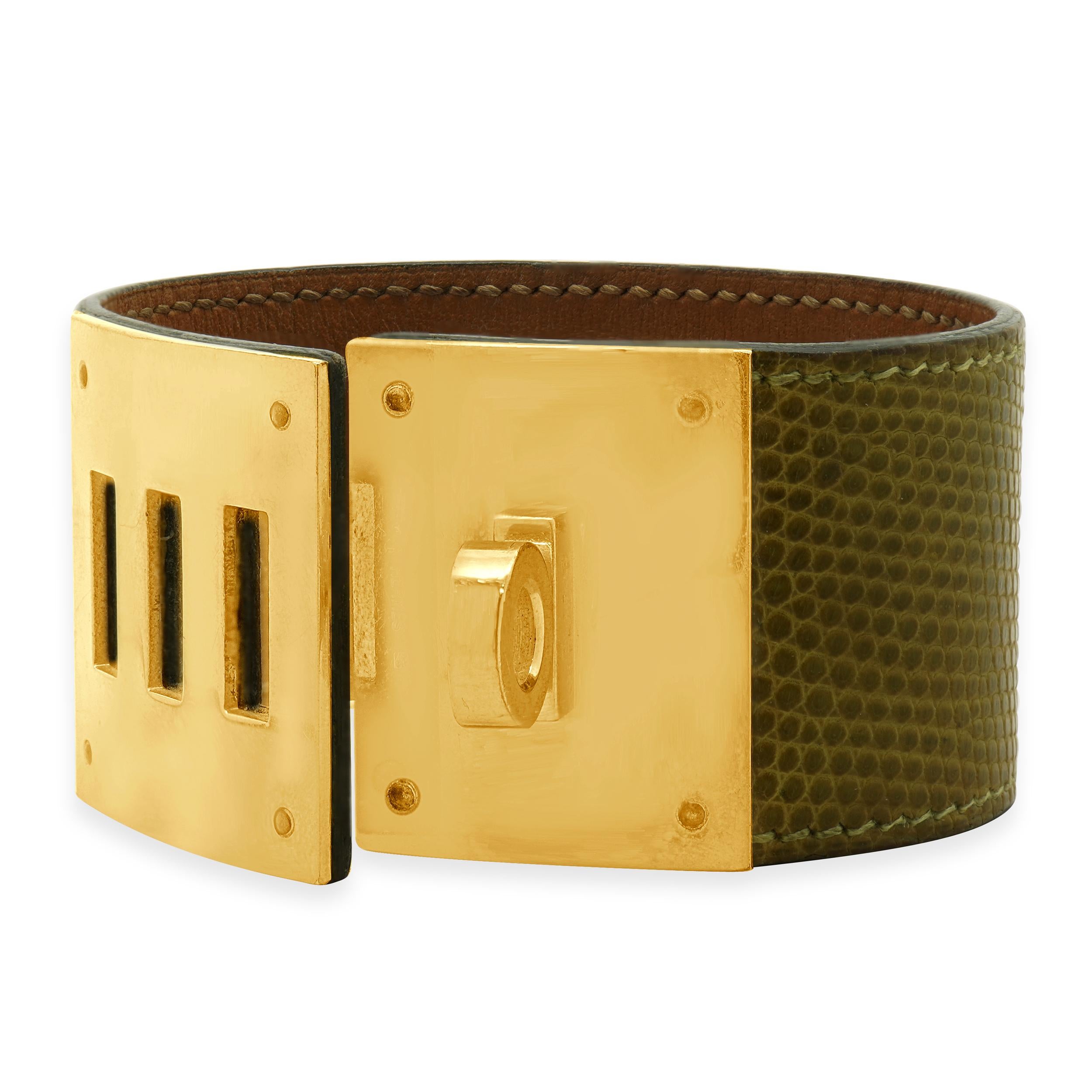 Hermes Kelly Dog Yellow Leather with Gold Plated Buckle Bracelet In Excellent Condition For Sale In Scottsdale, AZ