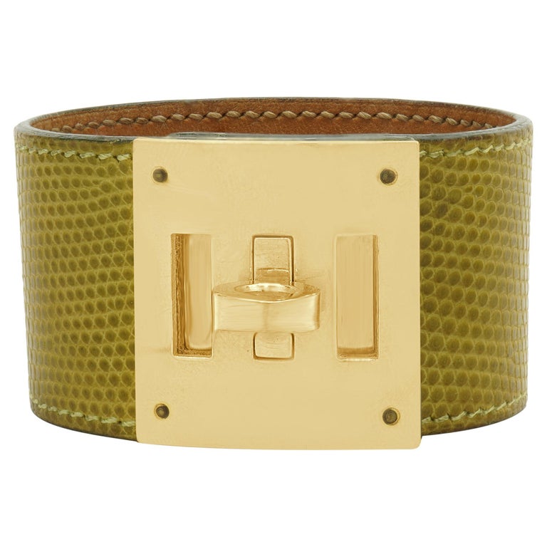 Hermes Kelly Dog Yellow Leather with Gold Plated Buckle Bracelet