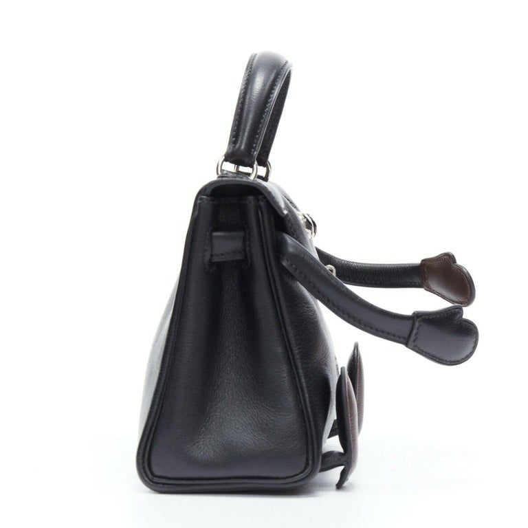 HERMES Kelly Doll 2000 black brown swift leather PHW micro top handle ...