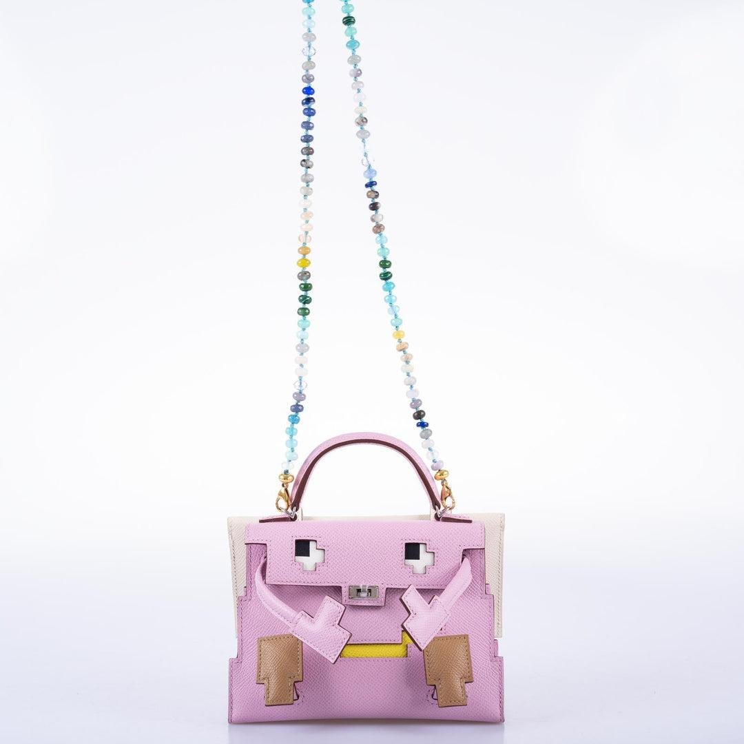 Hermès Kelly Doll Quelle Idole Picto Mauve, Chai, Lime Palladium Hardware en vente 3