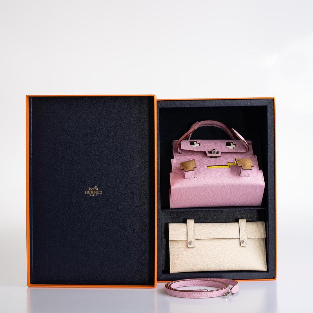 Hermès Kelly Doll Quelle Idole Picto Mauve, Chai, Lime Palladium Hardware en vente 4
