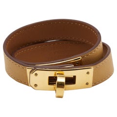 Hermes Kelly Double Tour Beige Leather Gold Plated Bracelet