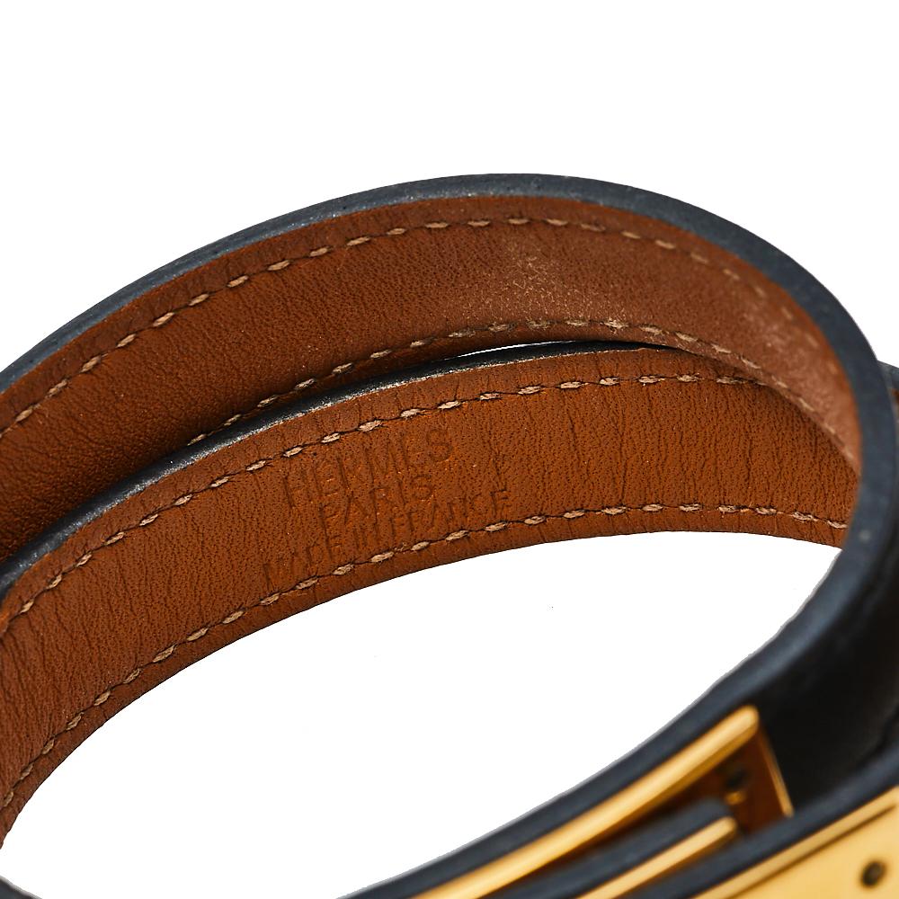 Hermès Kelly Double Tour Black Leather Gold Plated Wrap Bracelet S 1