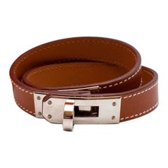 Hermes Kelly Double Tour Bracelet in Gold Swift Leather with PHW