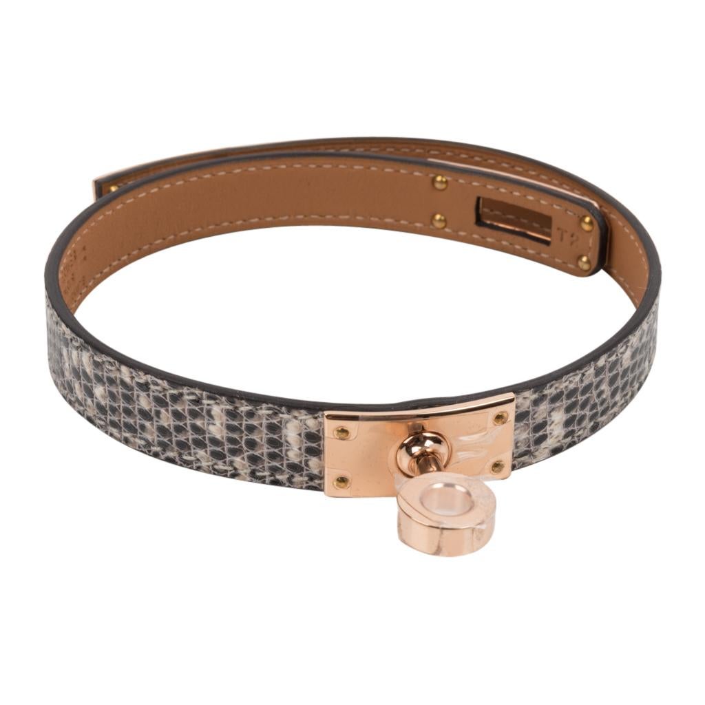 Hermes Kelly Double Tour Bracelet Lézard Ombre Quincaillerie Or Rose Pour femmes en vente