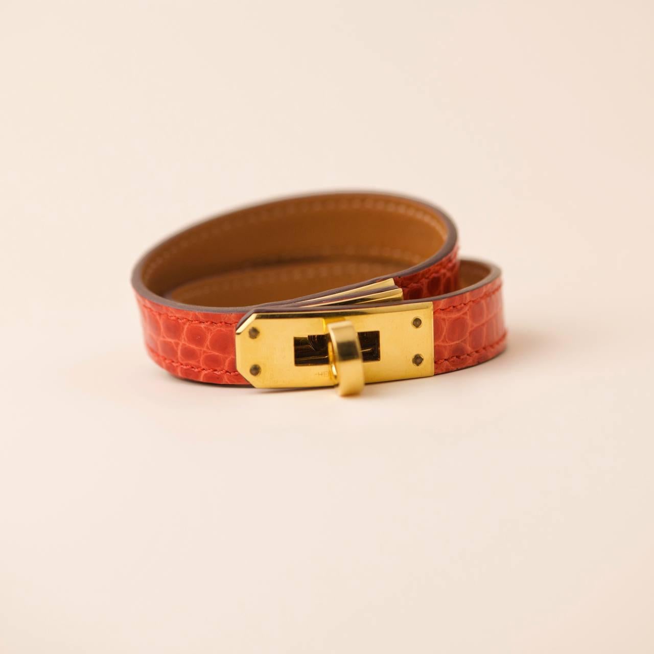 Hermès Kelly Doble vuelta Pulsera de piel de cocodrilo T2 en venta 1