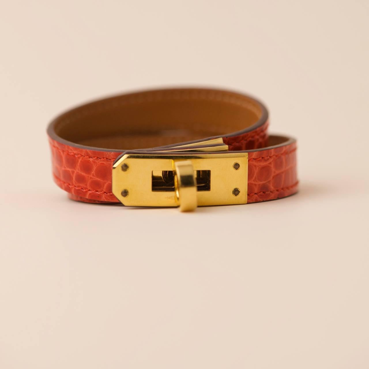 Hermès Kelly Doble vuelta Pulsera de piel de cocodrilo T2 en venta 2