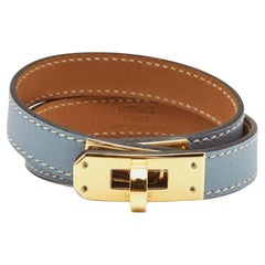 Hermes Kelly Double Tour Leather Gold Plated Wrap Bracelet