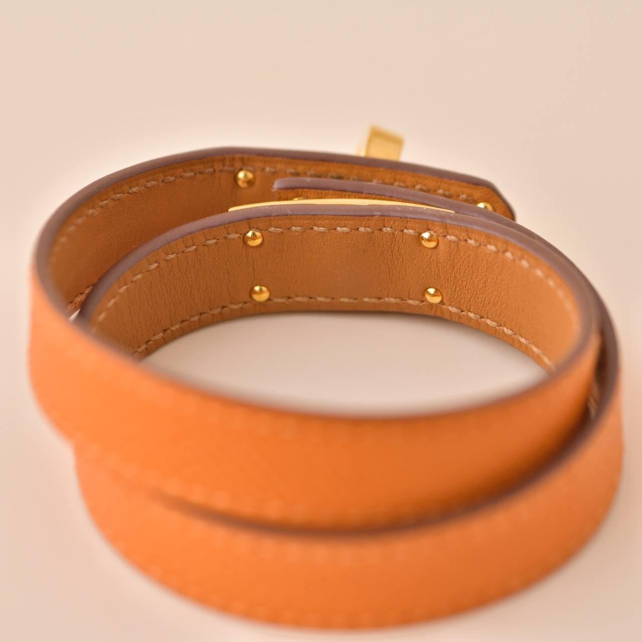 Hermès Kelly Double Tour Orange Leather Gold Hardware Bracelet T2 1