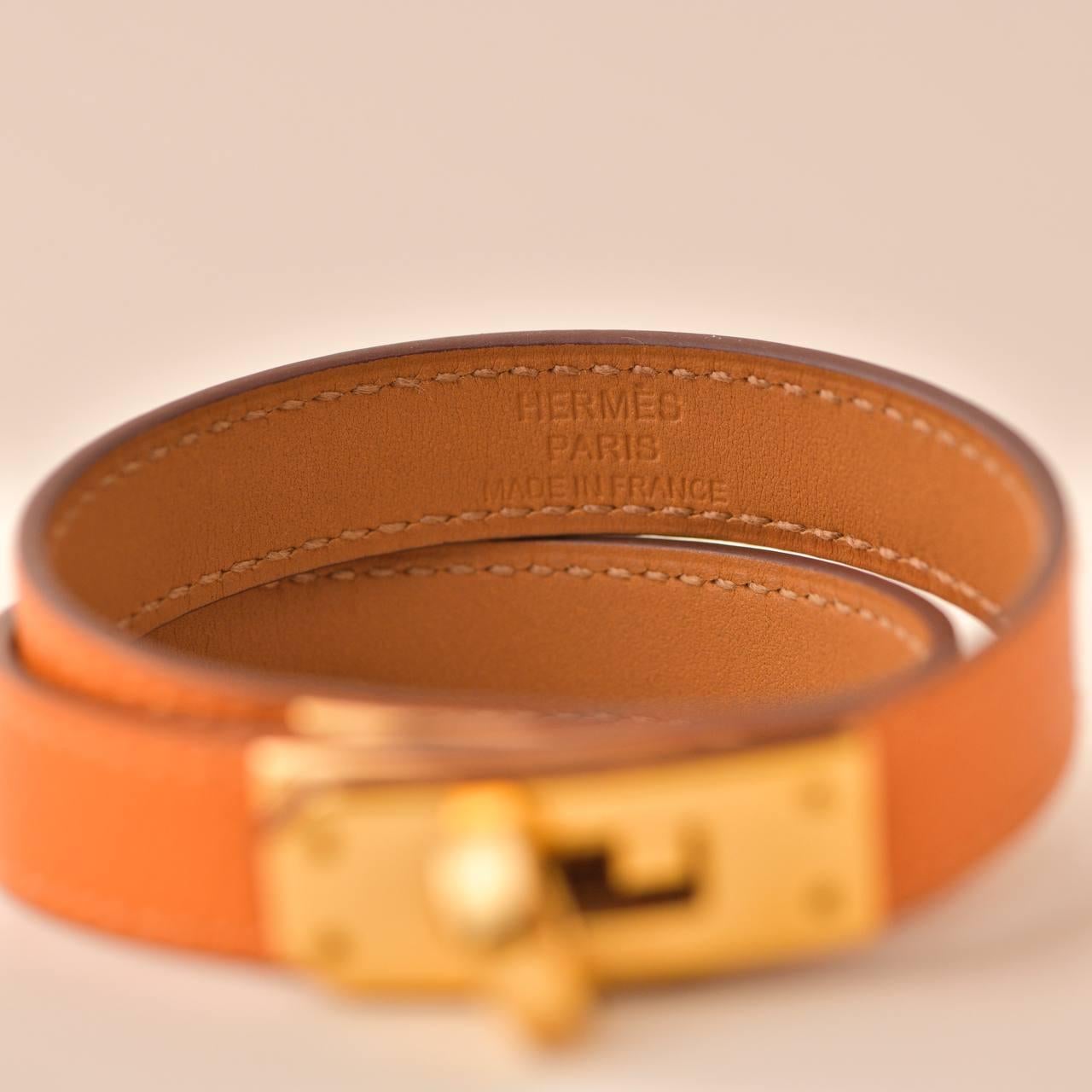 Hermès Kelly Double Tour Orange Leather Gold Hardware Bracelet T2 2