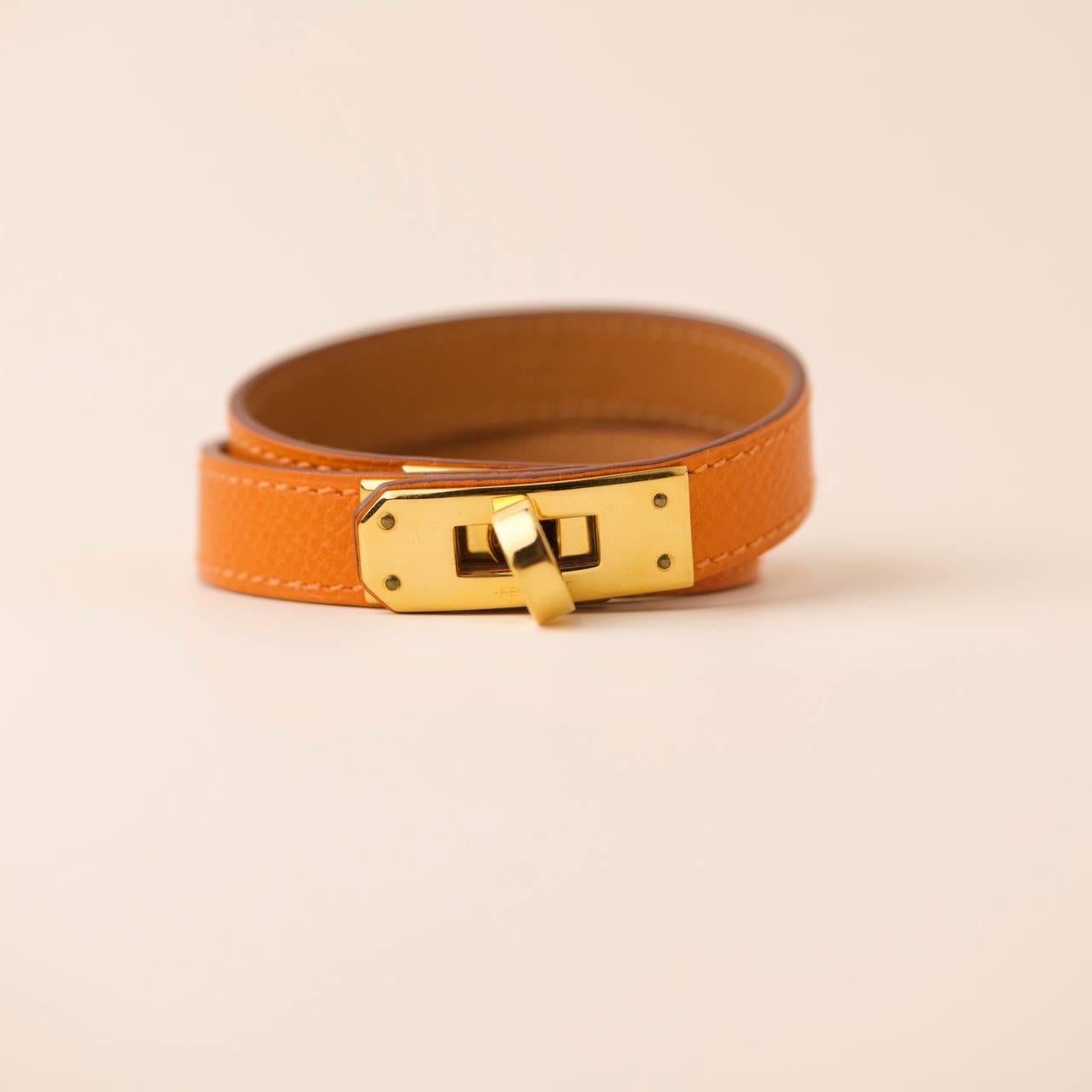 Hermès Kelly Double Tour Orange Leather Gold Hardware Bracelet T2 3