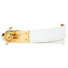 Bracelet HERMÈS Kelly Double Tour en cuir Epsom blanc avec boucles dorées