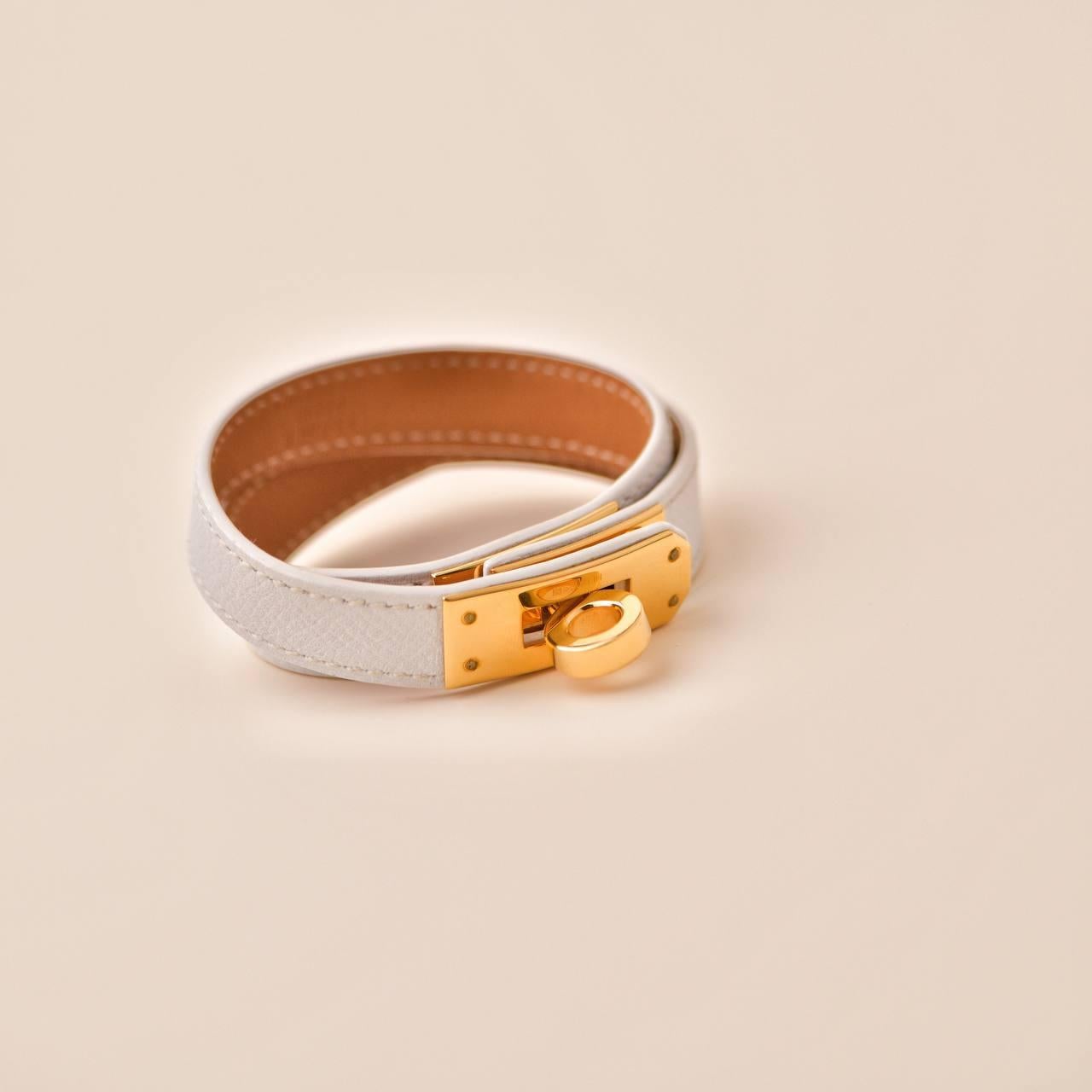 Hermès Kelly Double Tour White Leather Gold Hardware Bracelet T2 1