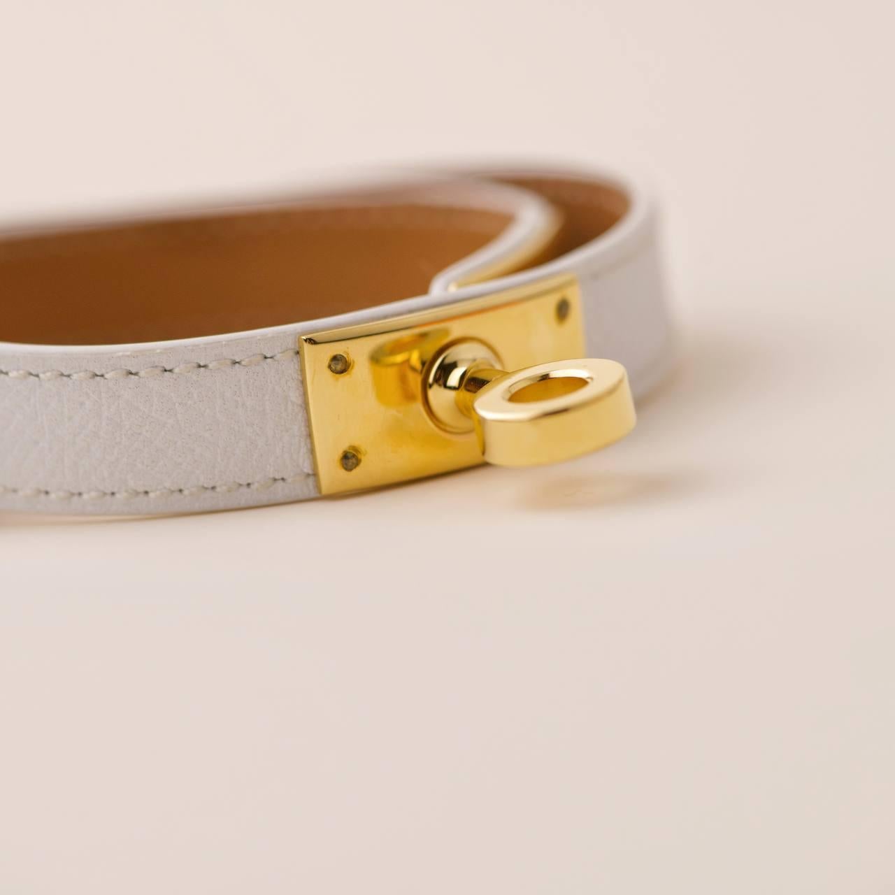 Hermès Kelly Double Tour White Leather Gold Hardware Bracelet T2 2