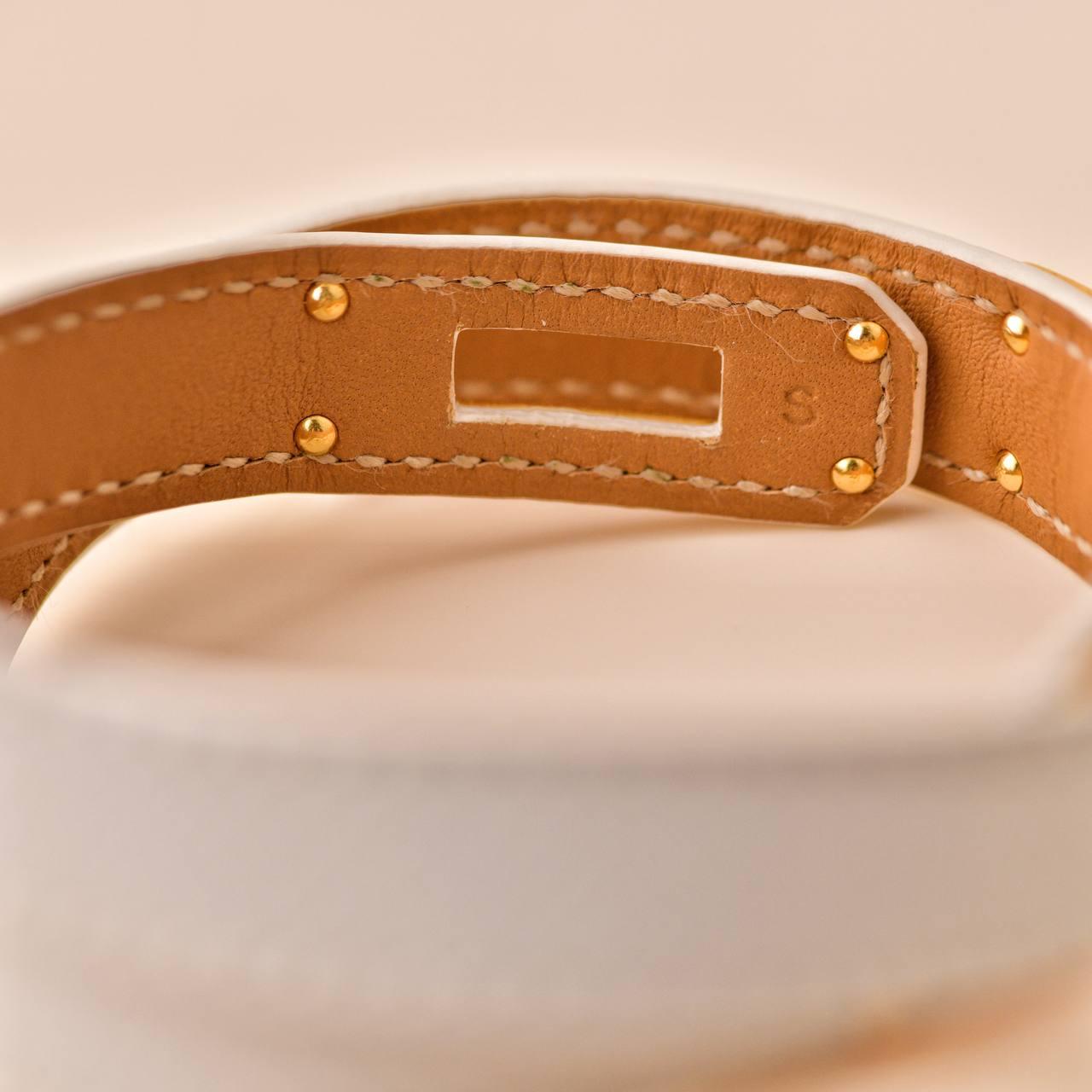 Hermès Kelly Double Tour White Leather Gold Hardware Bracelet T2 4