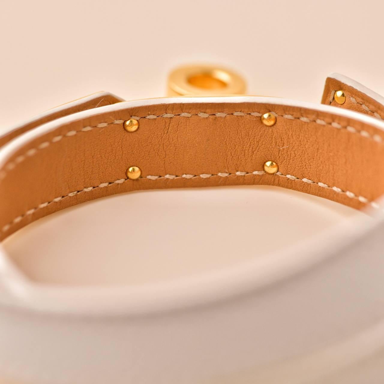 Hermès Kelly Double Tour White Leather Gold Hardware Bracelet T2 5
