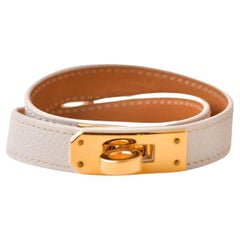 Hermès Kelly Double Tour White Leather Gold Hardware Bracelet T2