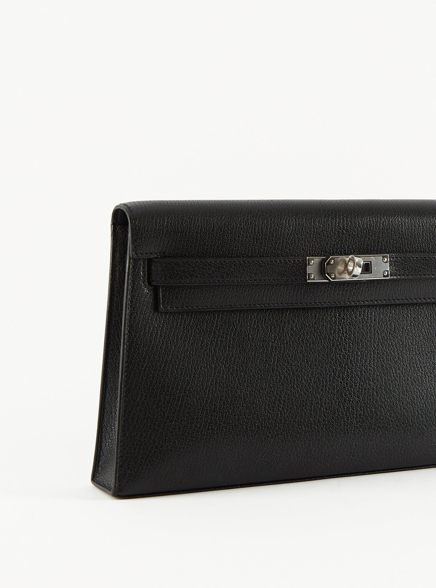 HERMÈS KELLY ELAN BLACK Chevre Chamkilla Leder mit Palladium Hardware für Damen oder Herren