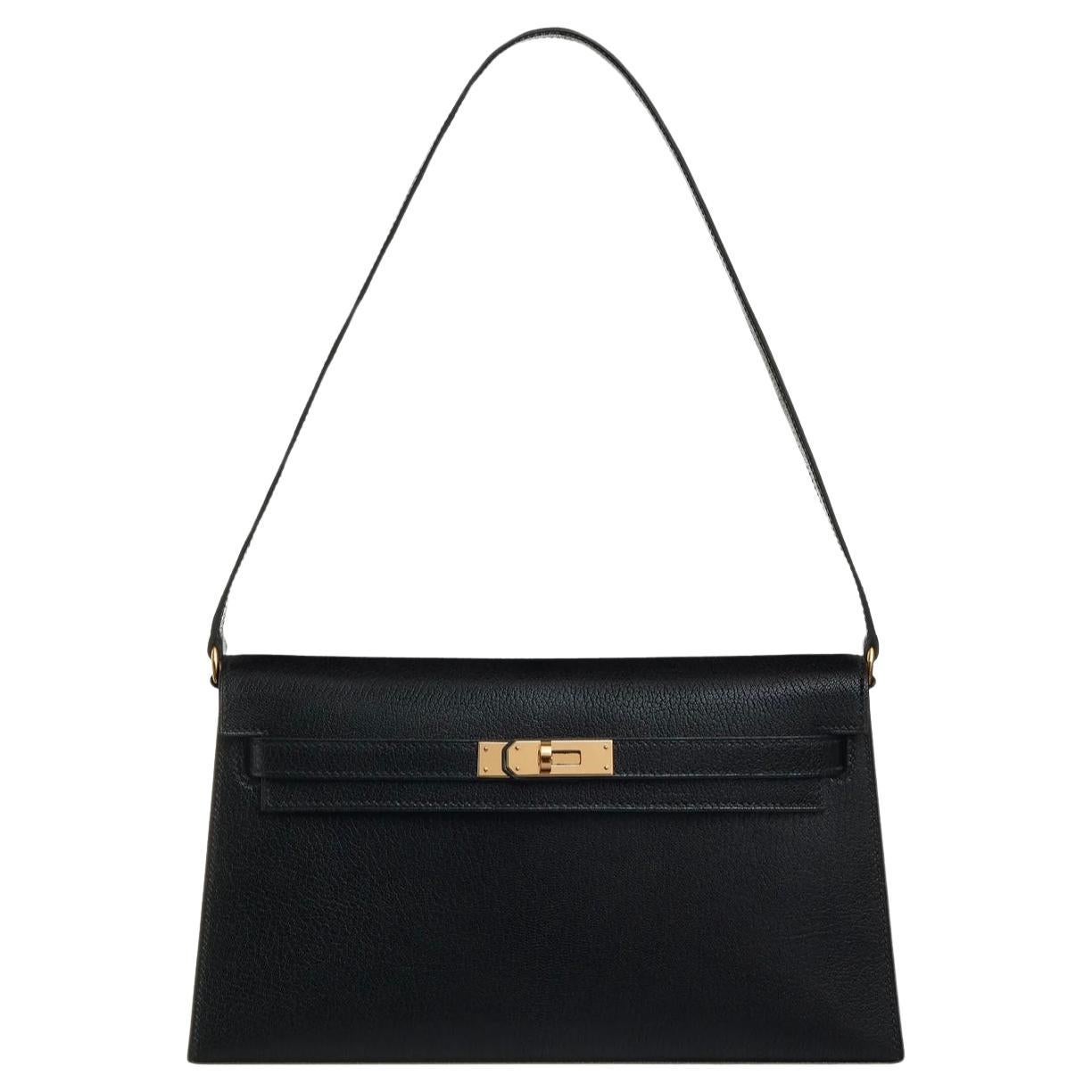 Hermès Kelly Elan Black Chèvre Gold Hardware bag For Sale