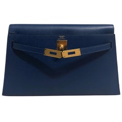 Hermès Kelly Elan Deep Blue Madame Leather Gold Hardware Clutch Shoulder Bag