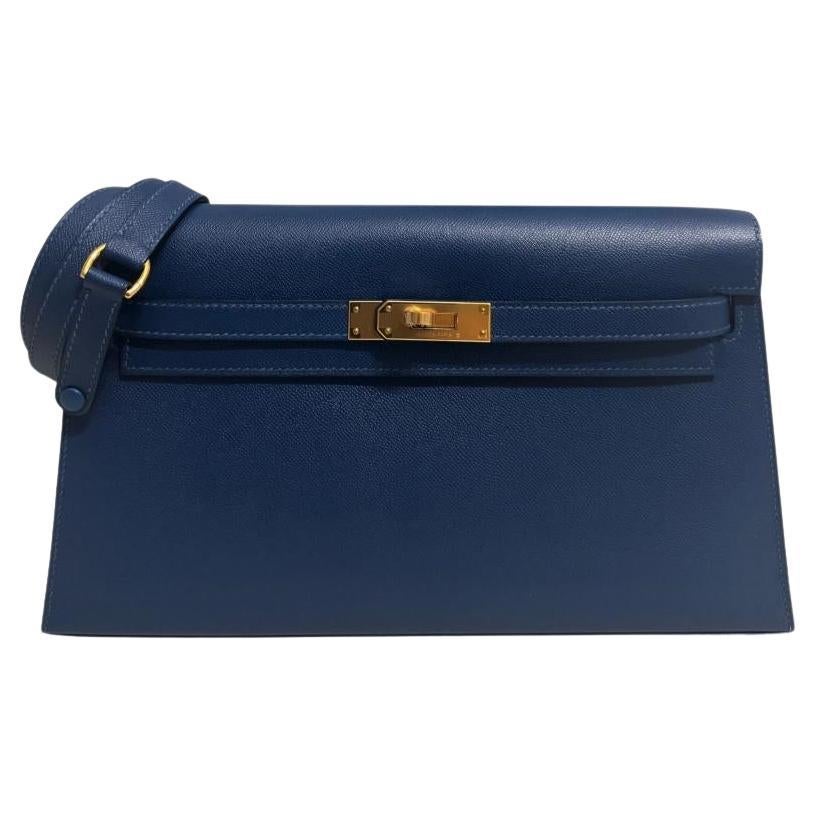 Hermès Kelly Elan Deep Blue Madame Leather Gold Hardware Clutch Shoulder Bag