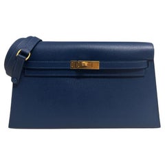 Hermès Kelly Elan Deep Blue Madame Leather Gold Hardware Clutch Shoulder Bag