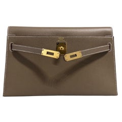 Hermès Kelly Elan Etoupe Gray Madame Leather Gold Hardware Clutch Shoulder Bag