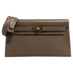 Hermès Kelly Elan Etoupe Gray Madame Leather Gold Hardware Clutch Shoulder Bag