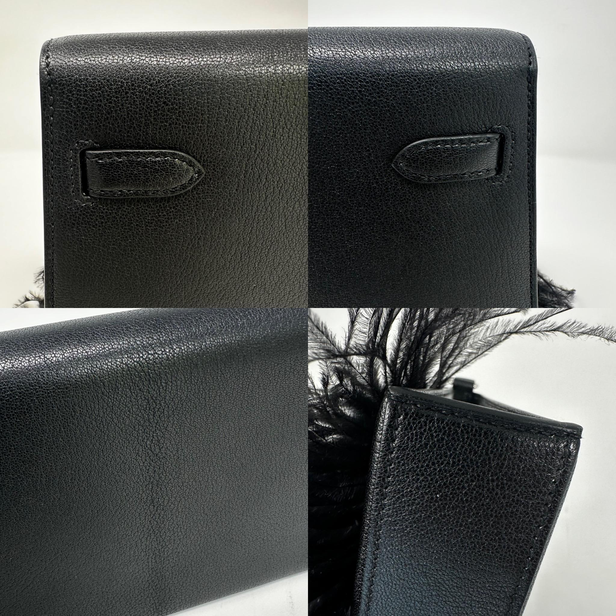 HERMES Kelly Elan Folie Black Ostrich Feather & Chèvre Leather Bag PHW - BNIB For Sale 10