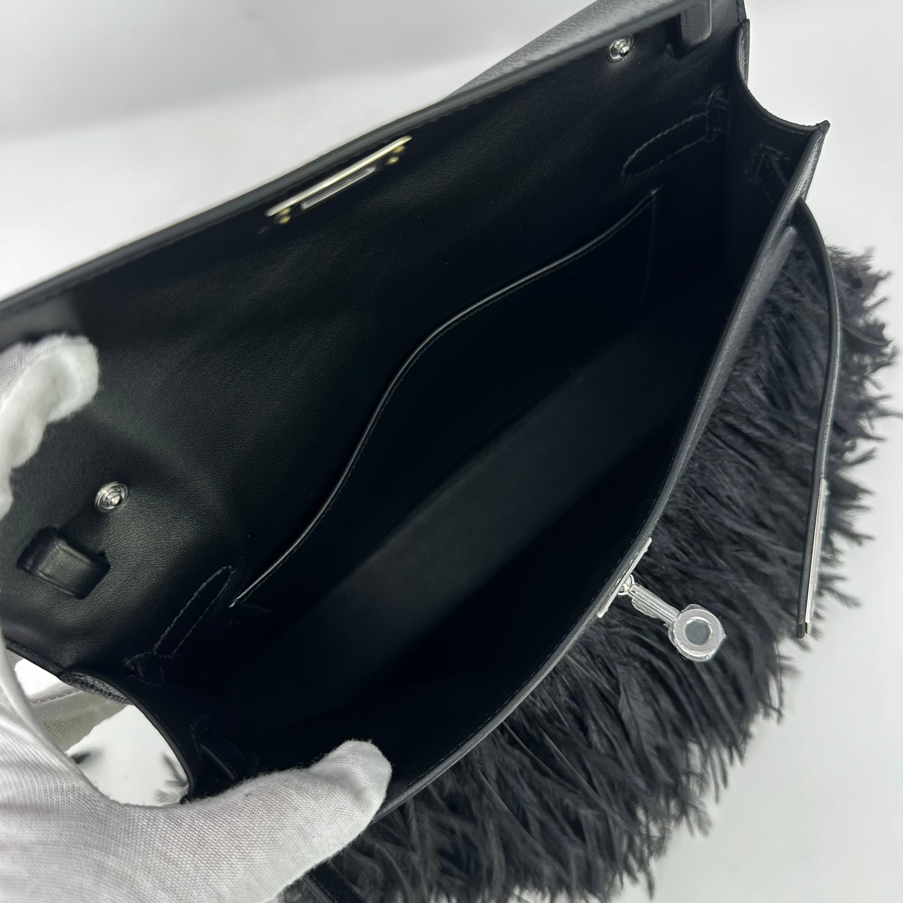 HERMES Kelly Elan Folie Black Ostrich Feather & Chèvre Leather Bag PHW - BNIB For Sale 3