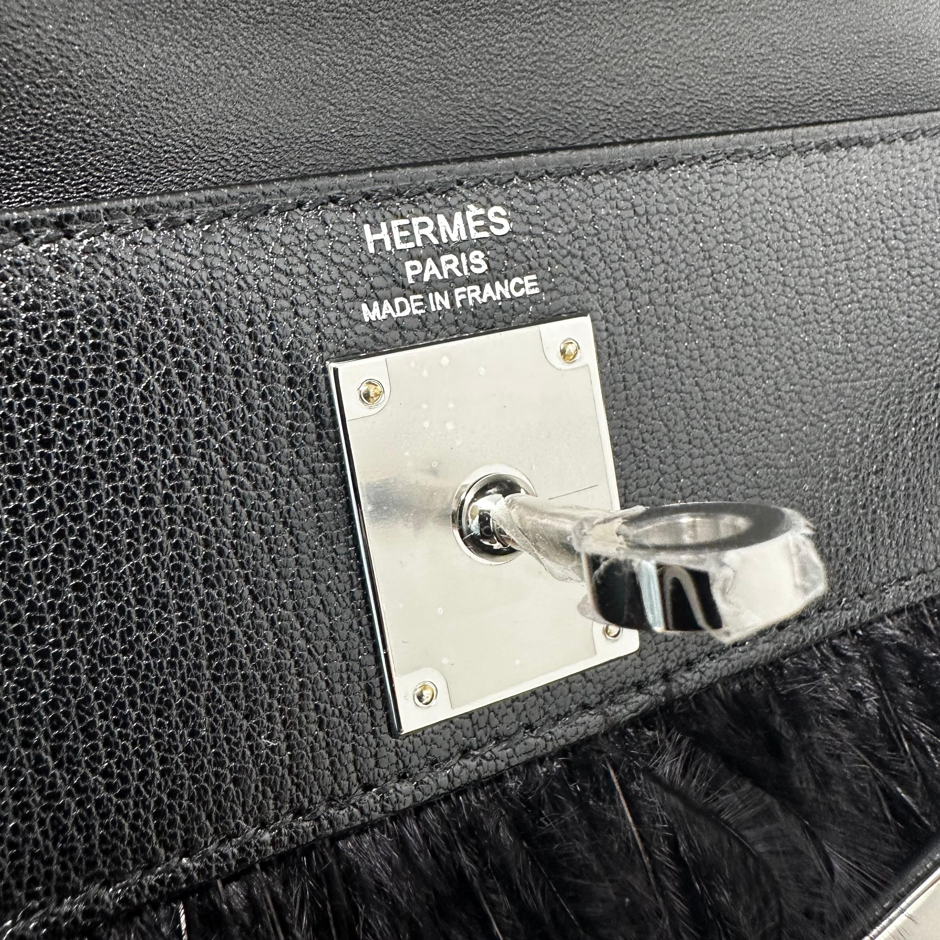 HERMES Kelly Elan Folie Black Ostrich Feather & Chèvre Leather Bag PHW - BNIB For Sale 4